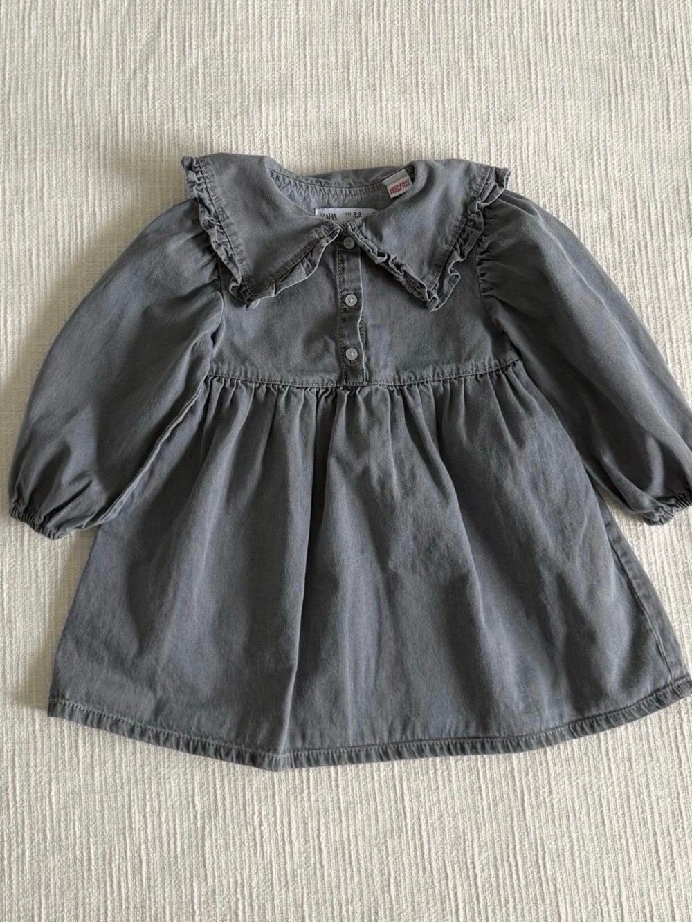 Gray Ruffled Collar Baby Dress